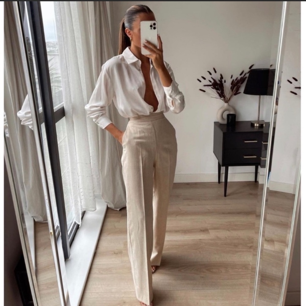 (SOLD)NWT Zara rustic wide leg pants natural